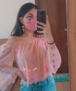 Pink Lace Off Shoulder Top H&amp;M