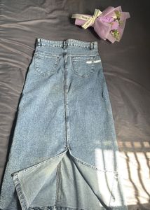 High-Waisted Denim Maxi Skirt with Back Slit