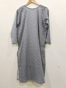 Grey Striped Cotton Kurta