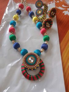 Colorful Silk Thread Necklace with Earrings