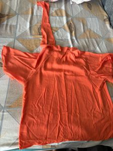 Orange Short Sleeve Tie Neck Top