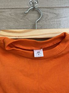 Orange Ribbed Cropped Long Sleeve Top