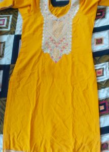 Elegant Yellow Kurta Set with Red Dupatta