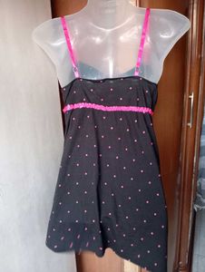 Cute Black &amp; Pink Polka Dot Nightdress