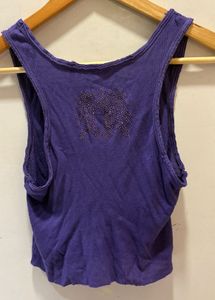 Purple Rhinestone Ribbed Tank Top