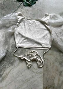 Organza Sleeve Crop Top
