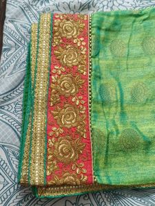 Vibrant Green Embroidered Saree