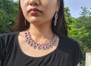 Siver And Pink Necklace Set