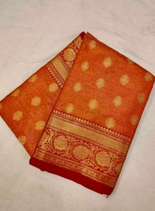 Banarasi Tanchoi Orange Silk Saree