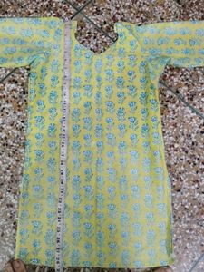 Yellow Kurta with Blue Floral Print