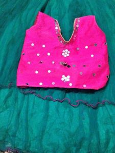 Girls' Pink &amp; Teal Lehenga Choli