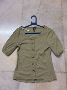 Olive Green Button-Up Knit Top