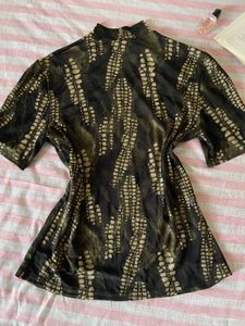 Abstract Print Mock Neck Top