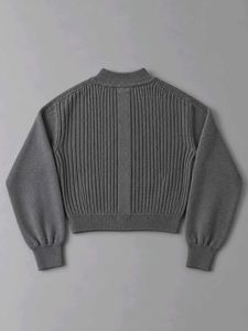 CHARCOAL GREY RIBBED ZIP-UP CROPPED SWEATER