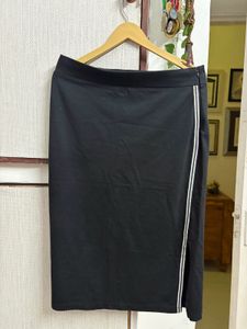 Black Midi Skirt with Striped Detail