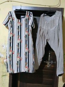 Floral Striped Kurta with elastic waist salwar