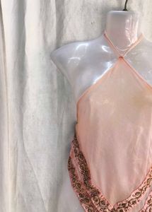 Sheer Pink Beaded Halter Top