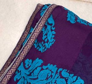 Purple Paisley Print Saree with Blouse