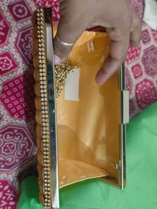 Golden Beaded Clutch With Detachable Sling