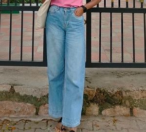 Blue High Waist Straight Fit Denim