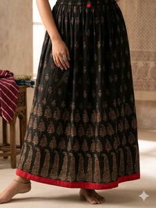 Black Ethnic Print Maxi Skirt