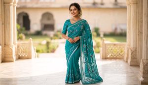 Exquisite Teal Saree with Sequins