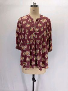 Maroon Floral Print Peplum Top