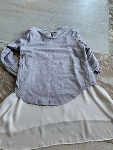 Stylish Grey Long Sleeve Layered Top