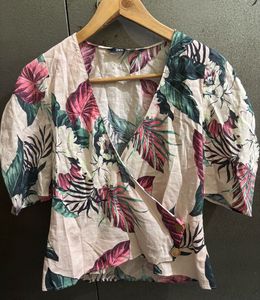 Floral Print Wrap Top