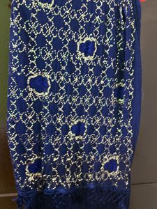 Royal Blue Embroidered Dupatta with Tassels