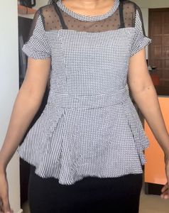 Chic Peplum Top with Mesh Detail