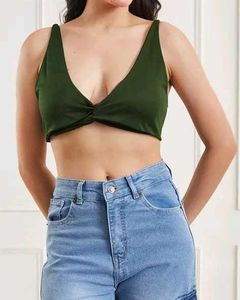Shein Strappy Sleeves Front Twisted Crop Blousetop