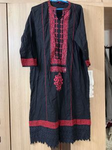 Elegant Black Kurta with Red Embroidery