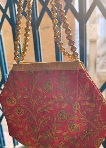Red Embroidered Clutch Bag