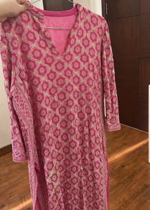 Pretty Pink &amp; White Printed Kurta