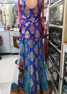 Stunning Blue &amp; Gold Lehenga Choli Set