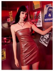 Brown Faux Leather Mini Dress