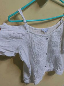 White Cold Shoulder Broderie Top
