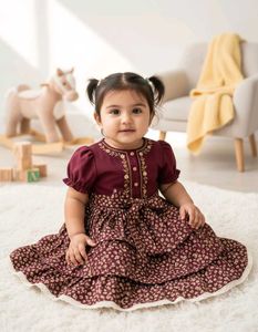 Maroon Floral Tiered Baby Dress