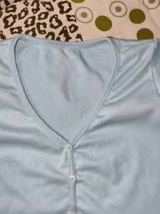 Light Blue V-Neck Button-Up Top