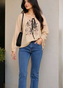 ✨ Trendy Beige Top & Blue Flared Jeans Look ✨Casua