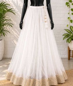 Elegant White Tulle Skirt with Gold Border