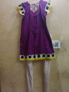 Women's Purple Kurta With Cream Churidar