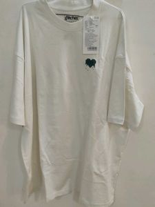White Oversized T-Shirt with Heart Graphic