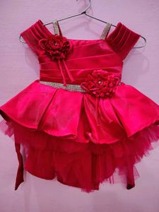 Adorable Red Baby Dress with Flower Accents
