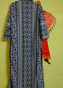 Women Blue Tribal Printed Collared Kurti