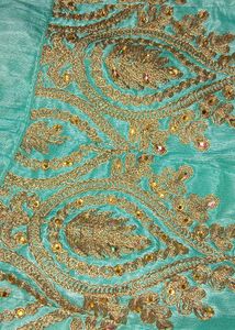 Elegant Teal &amp; Gold Embroidered Outfit