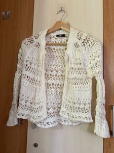 White Crochet Knit Cardigan