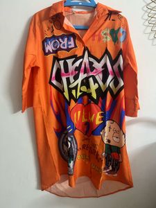 Orange Graphic Print Top
