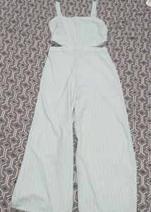 Light Blue Striped Cut-Out Jumpsuit